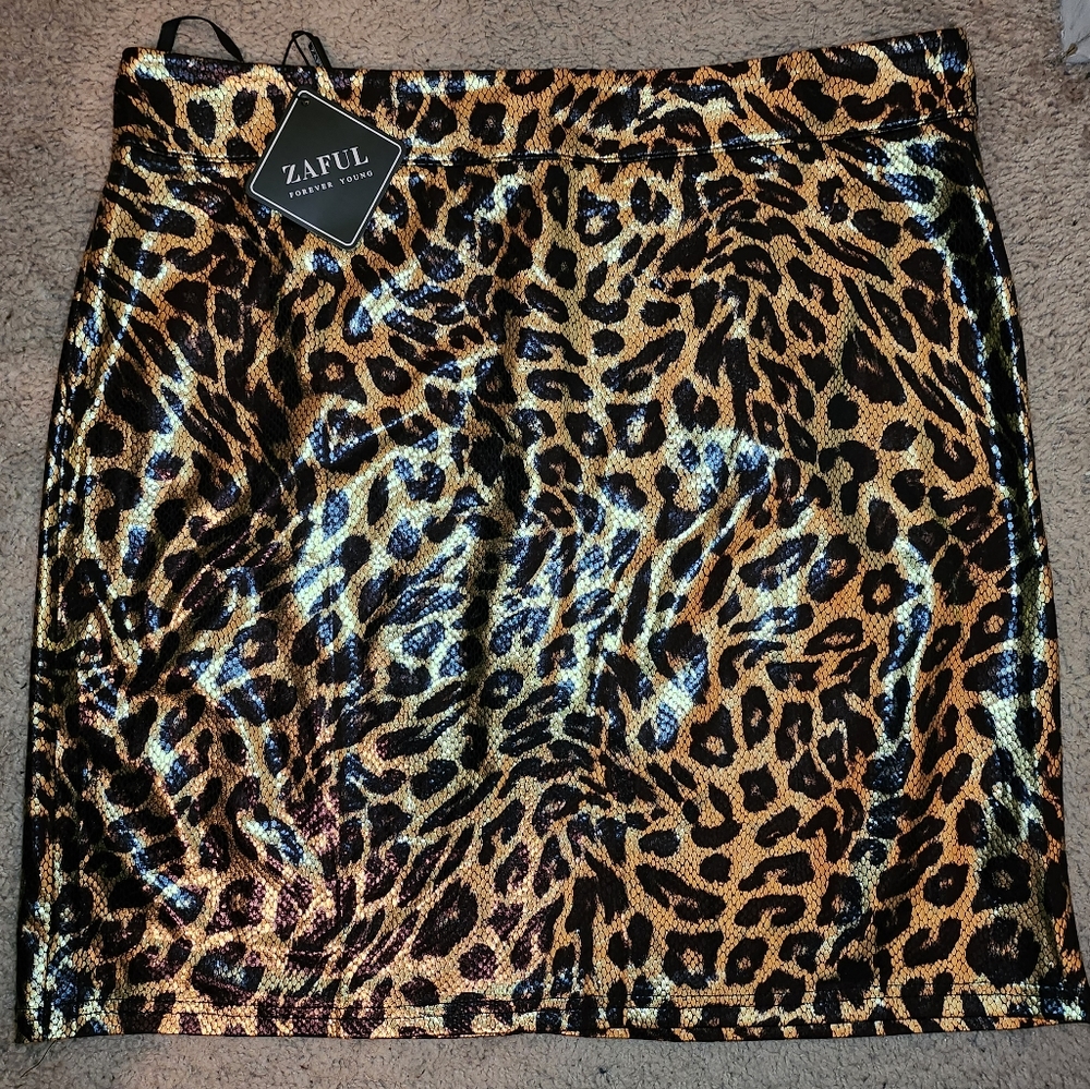 NWT ZAFUL Metallic Leopard Print Pencil Skirt | Snake Texture | Size XL